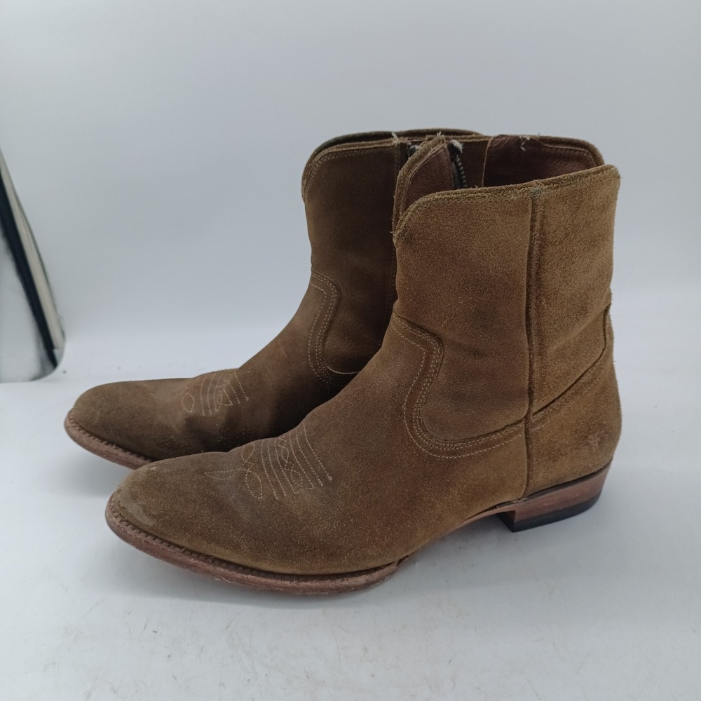 Frye Mens Brown Suede Western Side Zip Ankle Boots 3480078 Size 9 D Z1